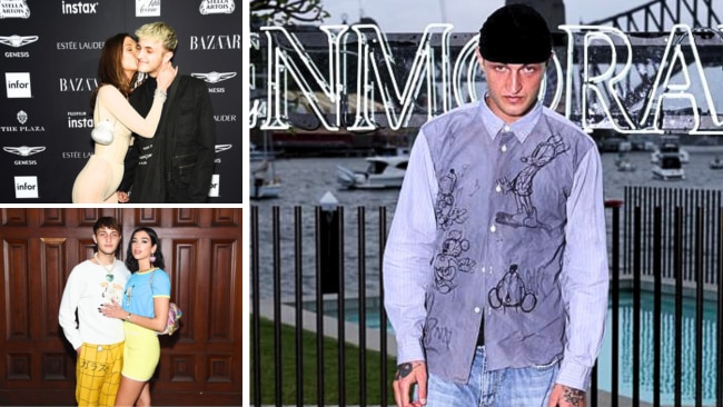 Anwar Hadid, brother of supermodel sisters Gigi and Bella Hadid and ex-boyfriend of pop singer Dua Lipa, has popped up in Sydney. Pictures: Brendon Thorne, Jamie McCarthy, Jamie McCarthy/ Getty Images.