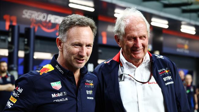 Red Bull Racing Team Principal Christian Horner and Oracle Red Bull Racing Team Consultant Dr Helmut Marko. Photo by Clive Rose/Getty Images.