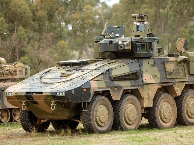 The Australian Army holds its 2018 firepower demonstration Exercise Chong Ju at the Puckapunyal Training Area. Land 400 CRV Boxer. Picture: Mark Stewart