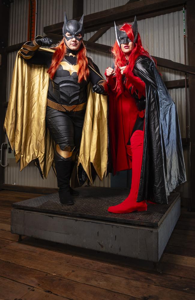 Batgirl aka Rebecca Velt (left) and Batwoman aka Ashlee Mesken at Comic-Geddon at The Goods Shed, Sunday, June 25, 2023. Picture: Kevin Farmer