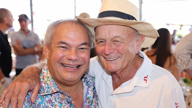 Tom Tate and Gerry Harvey at the Magic Millions Polo and Showjumping 2025 at Doug Jennings Park for Gold Coast at Large. Picture, Portia Large.