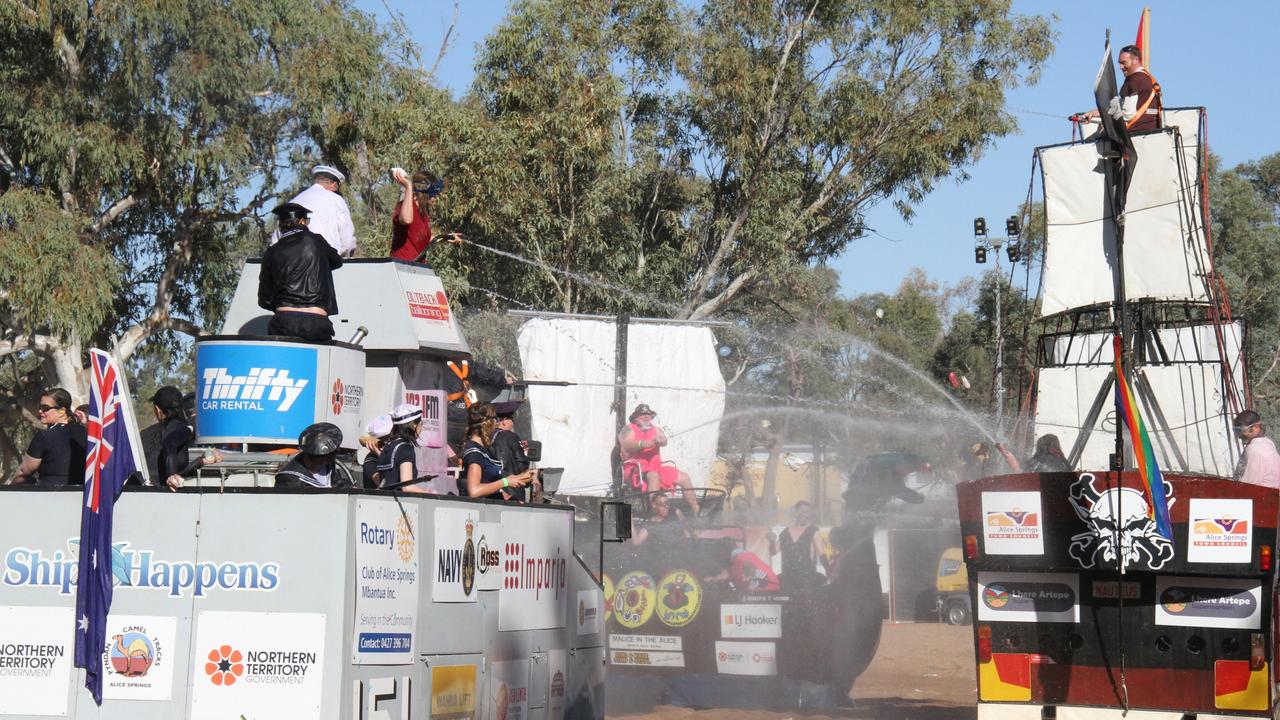 The battle boats at the 2024 Henley on Todd in Alice Springs. Picture: Gera Kazakov