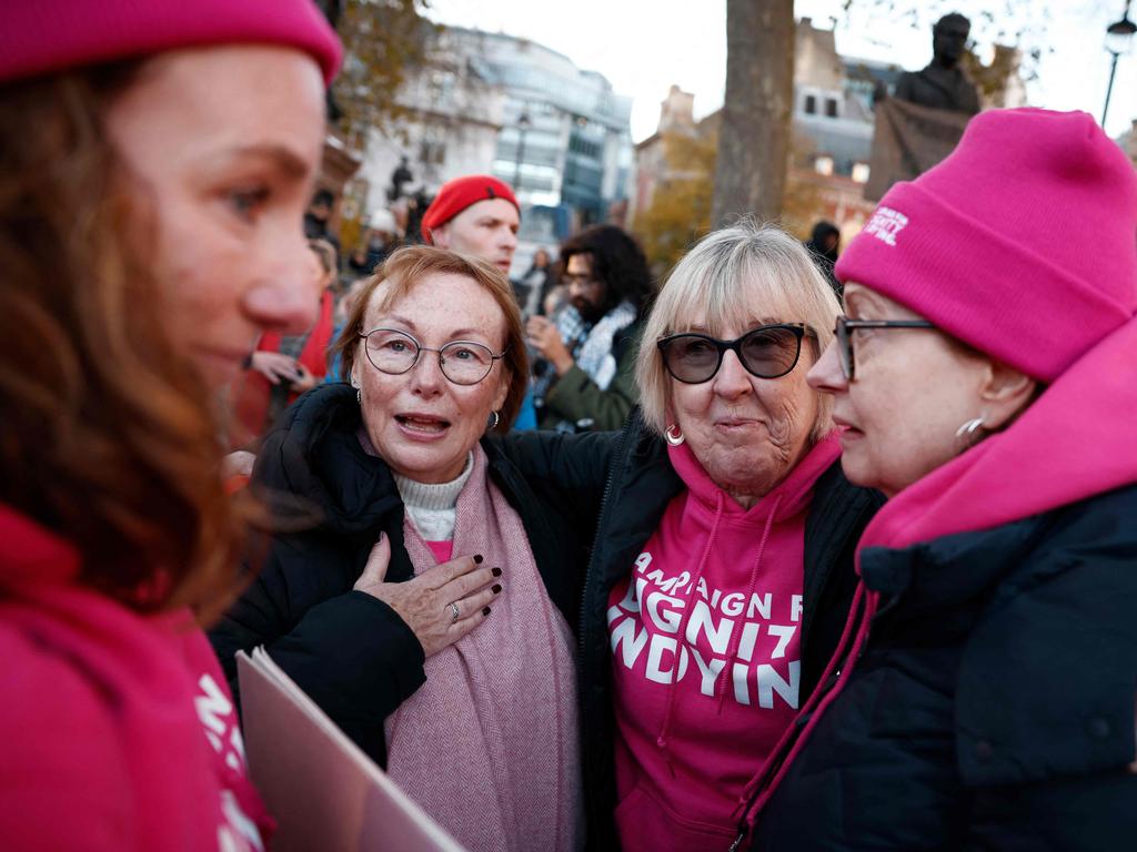 Campaigners in favour of the assisted suicide bill react after the bill to legalise euthanasia in the UK is passed. Picture: Benjamin Cremel/AFP