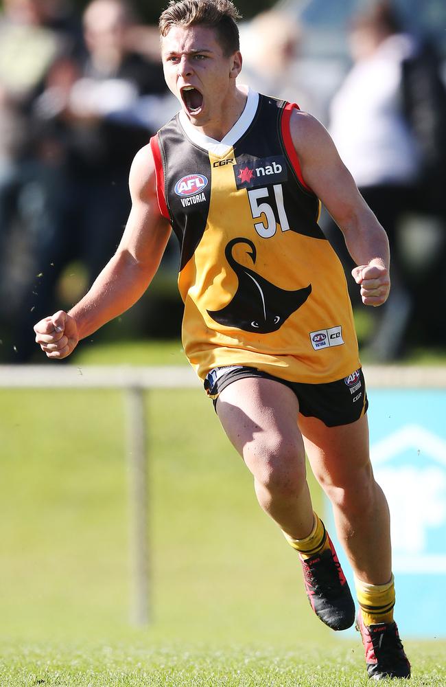 Ashton Williamson is jubilant after knocking over a gloal for the Stingrays.