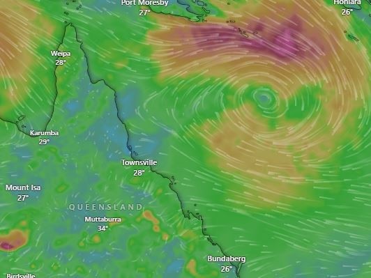 A low is developing in the Coral Sea off the Queensland coast. Picture: Windy