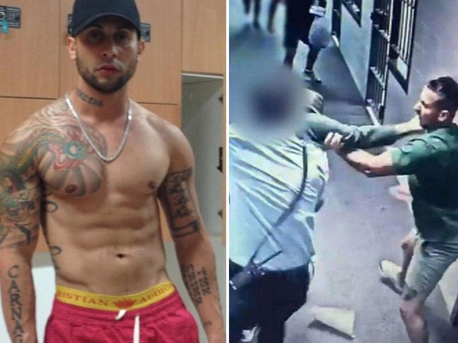 Mohammad 'Little Crazy' Hamzy, left, was eligible for parole two weeks ago. He has been attacked in prison, right, and has a massive contract on his head. Polcie fear his release would spark another round of shootings in Sydney's gangland war. Pictures: Supplied