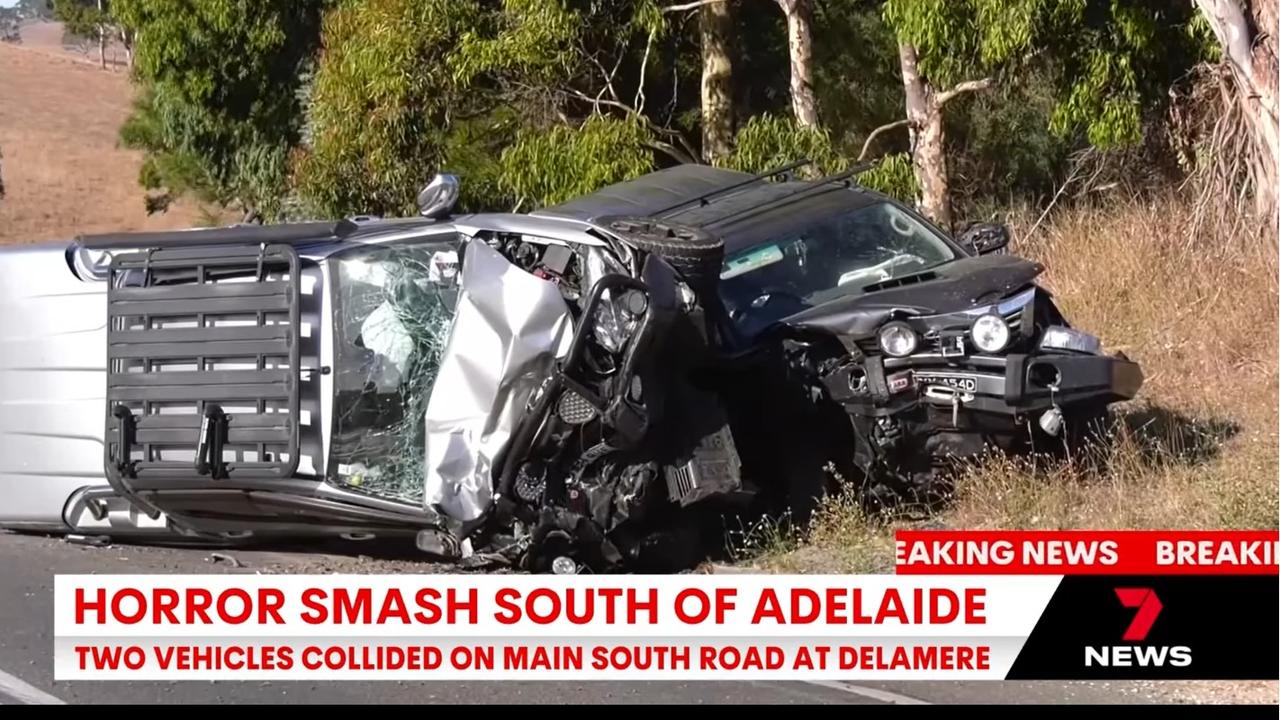 Emergency services at the scene of a serious two-car crash at Delamere on Wednesday. Picture: 7NEWS