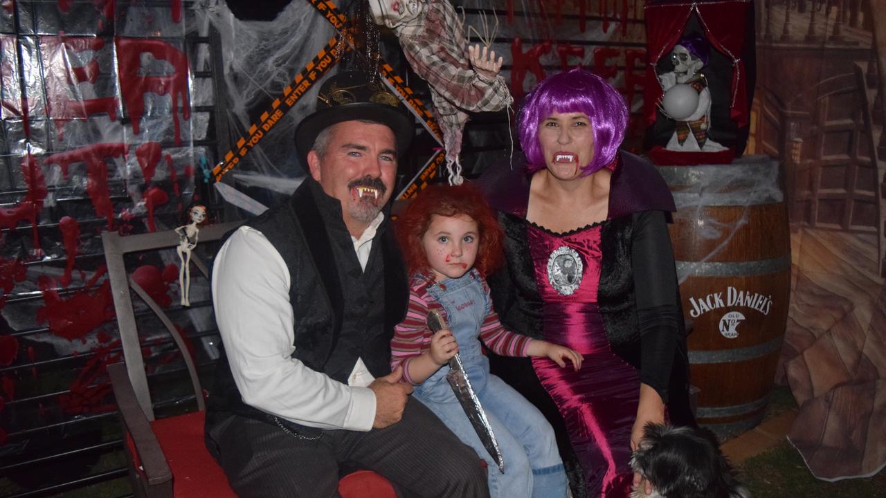 Brent, Autumn and Wyn Garner trick-or-treating part of Emerald Halloween on October 31, 2020.