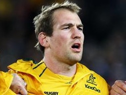 AUCKLAND, NEW ZEALAND - OCTOBER 16: (L-R) Ben Alexander, Rocky Elsom, Pat McCabe, Adam Ashley-Cooper and David Pocock of the Wallabies sing the national anthem during semi final two of the 2011 IRB Rugby World Cup between New Zealand and Australia at Eden Park on October 16, 2011 in Auckland, New Zealand. (Photo by Phil Walter/Getty Images)