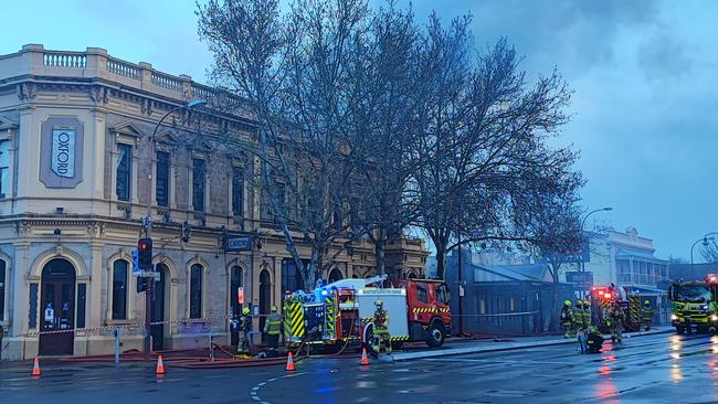 Blaze erupts at building next to North Adelaide's Oxford Hotel. Picture: Dasha Havrilenko