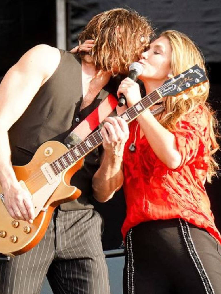 Delta Goodrem with fiance Matthew Copley while performing at Rochford Wines in the Yarra Valley. Picture: Instagram