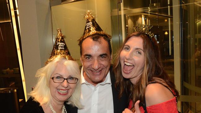 Angie, Jim and Vivianne Taras celebrate NYE at Nineteen at The Star Gold Coast. Pic: (c) Regina King