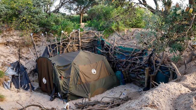 Tents have been established in the dunes of the camp.