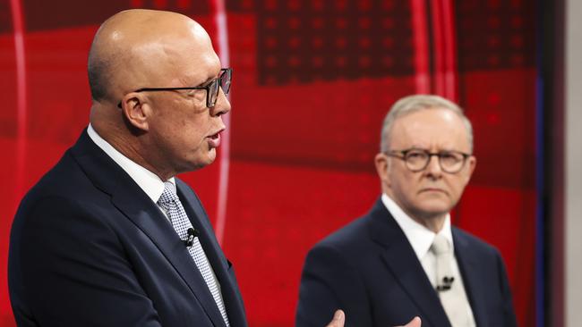 SYDNEY, AUSTRALIA - NewsWire Photos APRIL 22: 2025 Federal Election. The third leaders debate. The Great Debate hosted by Nine between Australian Prime Minister Anthony Albanese and Opposition leader Peter Dutton at Nine's North Sydney studio. Tuesday 22nd April 2025. Picture: Alex Ellinghausen / POOL / via NewsWire
