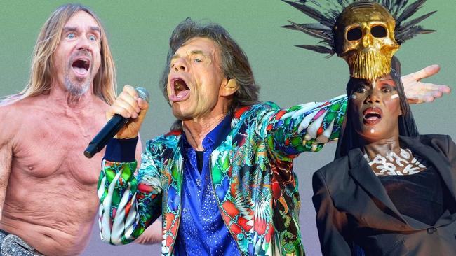 “With the weight of expectation behind them, artists can just get on with the business of doing what they love in later life and the freedom is there for all to hear.” Iggy Pop, 76, Mick Jagger, 80, Grace Jones, 75. Picture: Getty