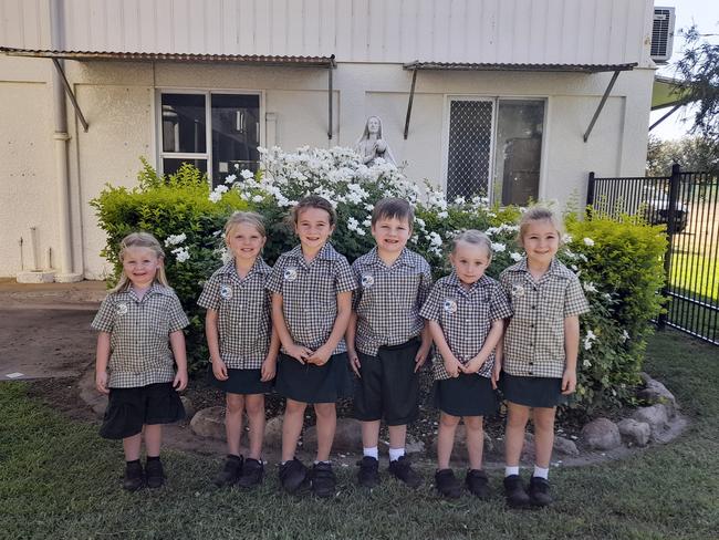 My First Year 2023: St Patricks School, Mitchell (from left) Ahleigha Wilson, Pippa Ehrlich, Eloise Schafer, Beau Kinsley, Remi McCarrol and Aria Hughes.