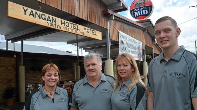 NEW FACES: Kristie Orr, Bob and Kylie Friend and Sam Archibald, the new family faces at the Yangan Hotel Motel. Picture: Jonno Colfs