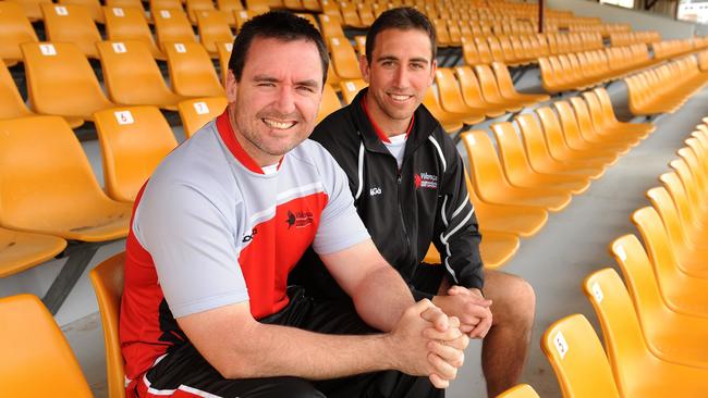 Former Burdekin Canetoads Dan McKellar and Shaun McCarthy at Viking Park in Canberra.