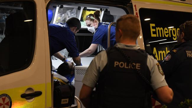 Surry Hills Ambulance Officers Assaulted: Just after 4am this morning an ambulance crew was assessing a man in his 20s inside a building at Pelican St x Oxford street Surry Hills who had overdosed on LSD, when the Ambulance Officers were allegedly assaulted by the man. Picture: Gordon McComiskie