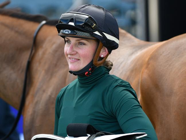 MELBOURNE, AUSTRALIA - AUGUST 14: Jamie Kah after riding Second Slip to win Race 3, the Neds Filter Form Handicap, during Melbourne Racing at Caulfield Racecourse on August 14, 2021 in Melbourne, Australia. (Photo by Vince Caligiuri/Getty Images)