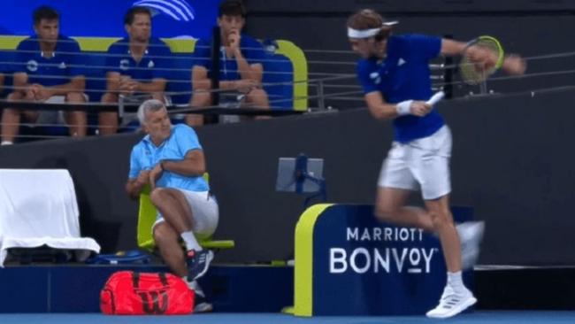 Stefanos Tsitsipas had his dad ducking for cover.