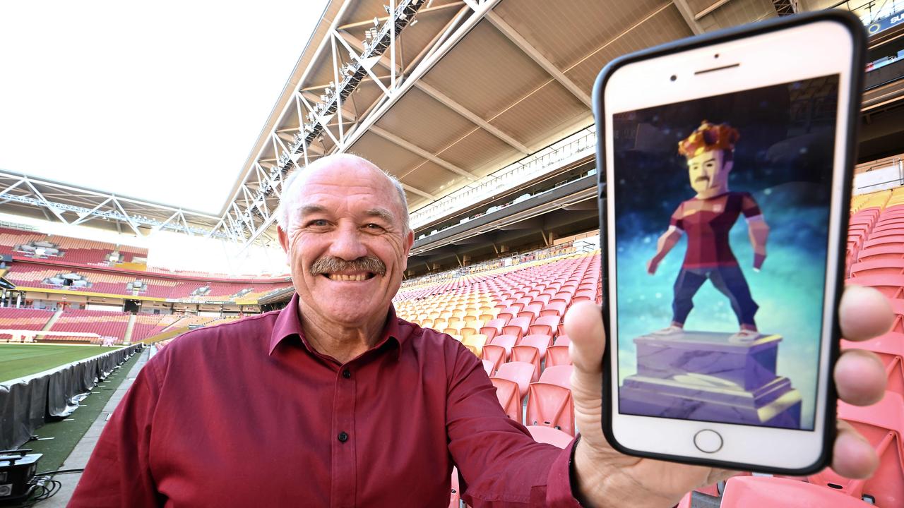 Wally Lewis with his limited edition NFT at Brisbane’s Suncorp Stadium, as the Queensland Rugby League enters the metaverse. Picture: Lyndon Mechielsen