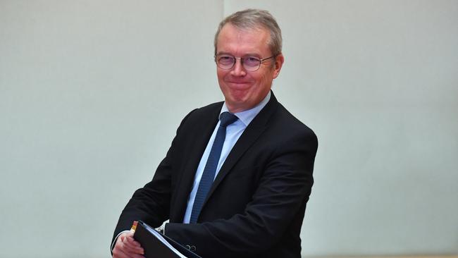 Naval Group Australia Executive Vice President Future Submarine Program Jean-Michel Billig appears before a Senate Economics Committee hearing. Picture: AAP