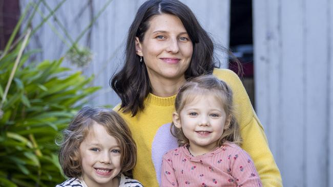 Mum Erin Lisk said it was important that her kids Emitt 5 and Beatrice 2, got their flu jab. Picture: Wayne Taylor