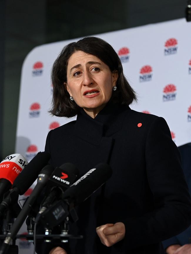 NSW Premier Gladys Berejiklian in her daily COVID-19 press conference on Monday. Picture: NCA NewsWire/Bianca De Marchi