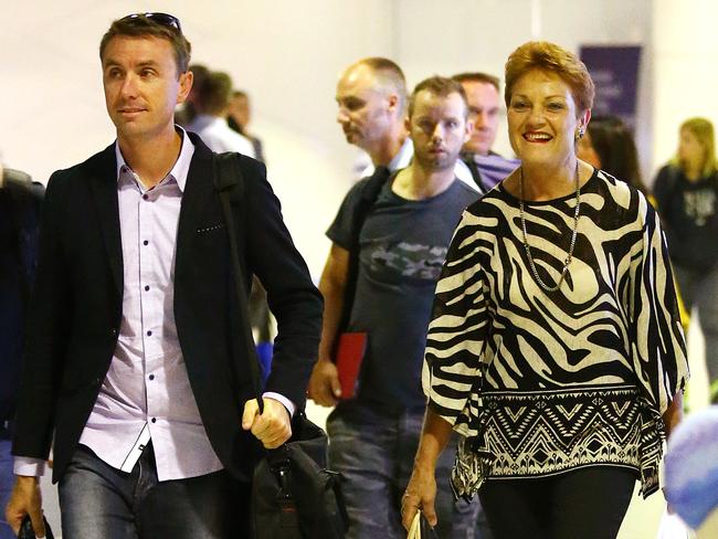 Pauline Hanson and adviser James Ashby. Picture: Liam Kidston.