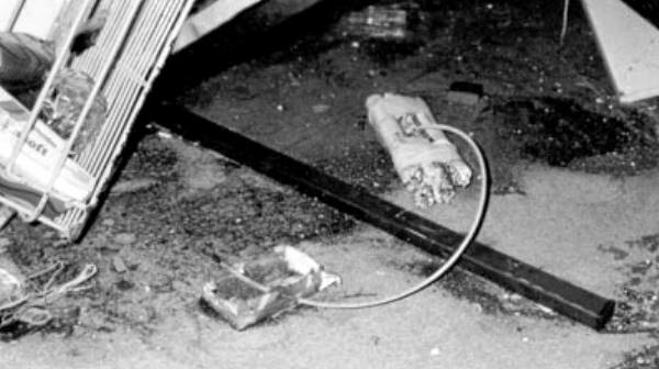 An detonated explosive device found inside the Shark Club after the November 1989 explosions. Picture: The Morning Bulletin archive