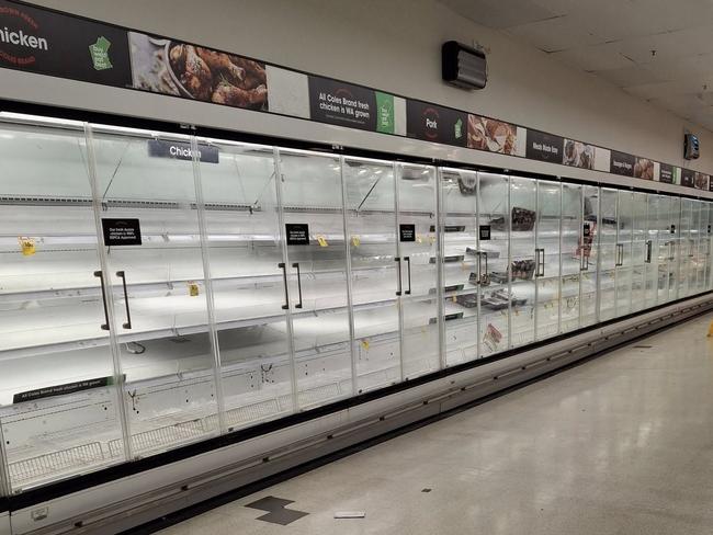 Broome supermarket shelves have been stripped as major roads remain closed, limiting produce deliveries. Photo: Supplied/Facebook