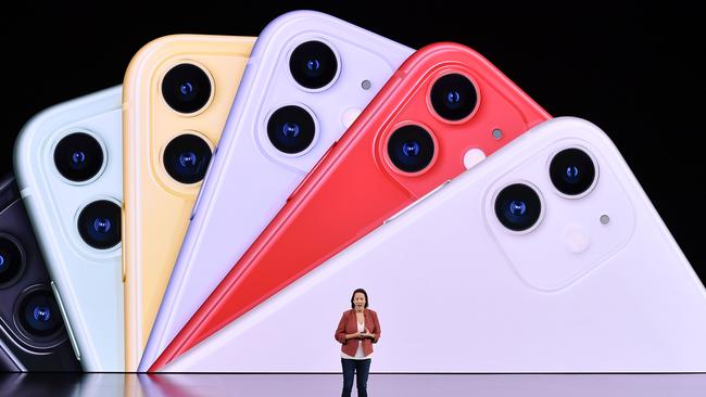 Apple Senior Director, Product Marketing Kaiann Drance speaks on-stage during last year’s iPhone 11 launch. Picture: AFP