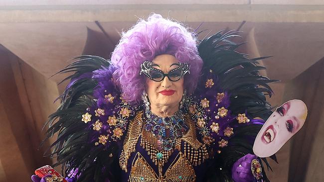 A guest dressed as Dame Edna Everage attends the State Memorial for Barry Humphries at the Sydney Opera House. Picture: Brendon Thorne/Getty Images