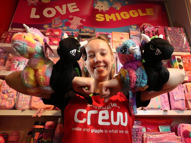 Retail assistant Meg Milton, 17 of Fitzgibbon, at the Smiggle store, Chermside. Photographer: Liam Kidston