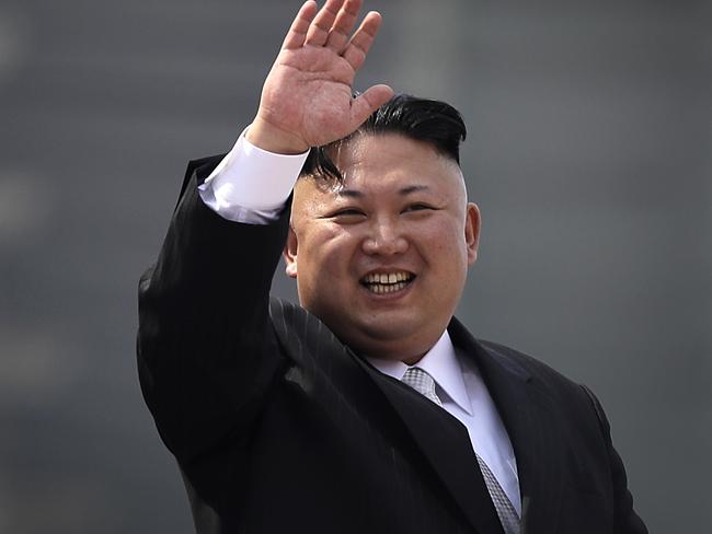 North Korean leader Kim Jong Un waves during a military parade in Pyongyang. Picture: AP
