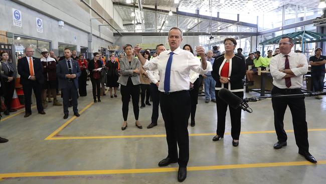 NEWS2019ELECTION 15/5/2019. DAY 35 Opposition Leader Bill Shorten is joined by Premier of Western Australia, Mark McGowan, Shadow Treasurer, Chris Bowen, Shadow Minister for Foreign Affairs, Penny Wong, Member for Brand, Madeleine King and Labor candidate for Pearce, Kim Travers on a visit to North Metropolitan Clarkson TAFE Campus in Perth . Picture: Kym Smith