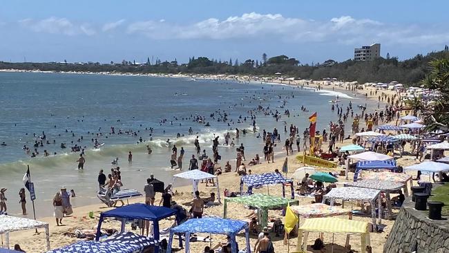 Beachgoers at Mooloolaba Beach on January 14. Picture: Contributed