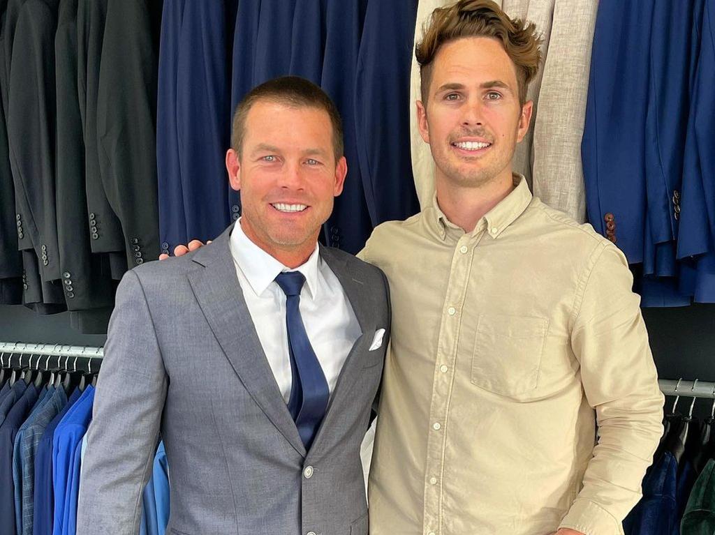 Ben Cousins with Jarred Briotti in the suit he will be wearing to the 2021 Brownlow in Perth