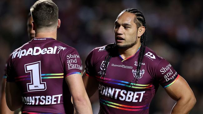 Taupau (right) right has weighed in on Josh Schuster’s issues at Manly.