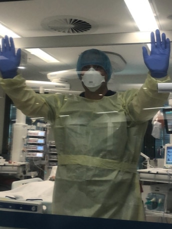 Royal Adelaide Hospital intensive care nurse Andrew Barrett wearing full COVID-19 personal protective equipment amid the coronavirus epidemic. Picture: Supplied