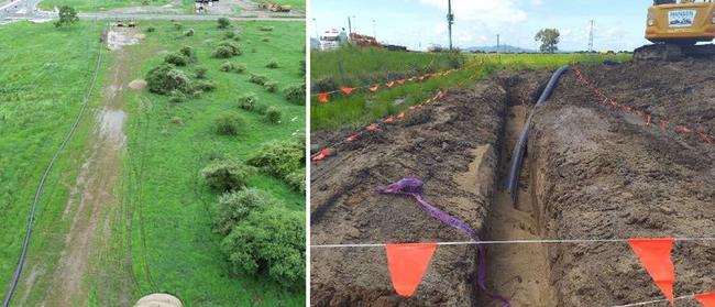 The construction on pipeline for the Cleveland Bay Recycled Water Treatment Facility project is underway. Picture: TCC