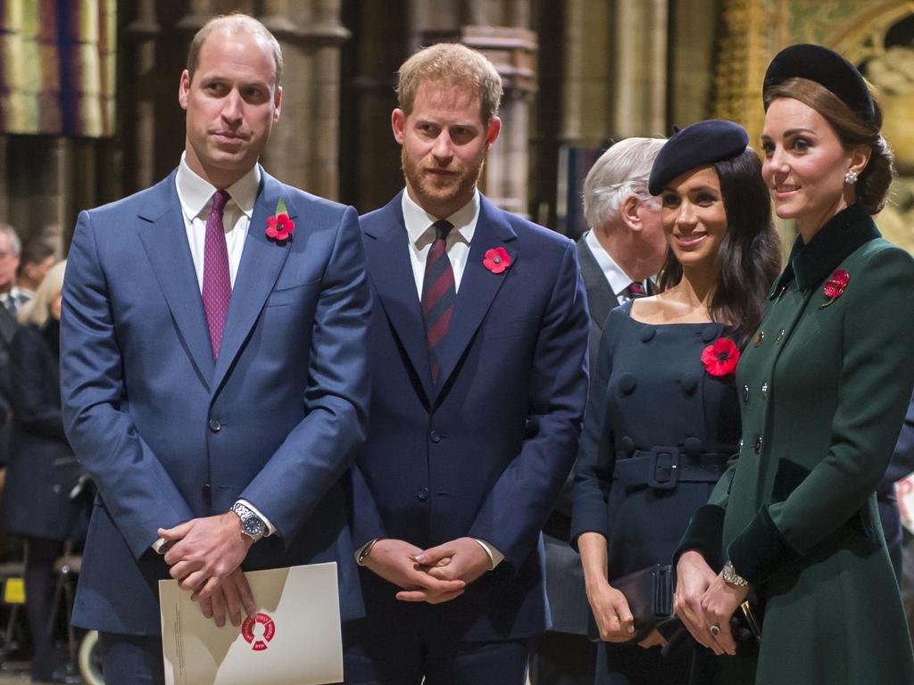 The Duke and Duchess of Cambridge and the Duke and Duchess of Sussex attend a National Service to mark the centenary of the Armistice at Westminster Abbey in November. Picture: Getty