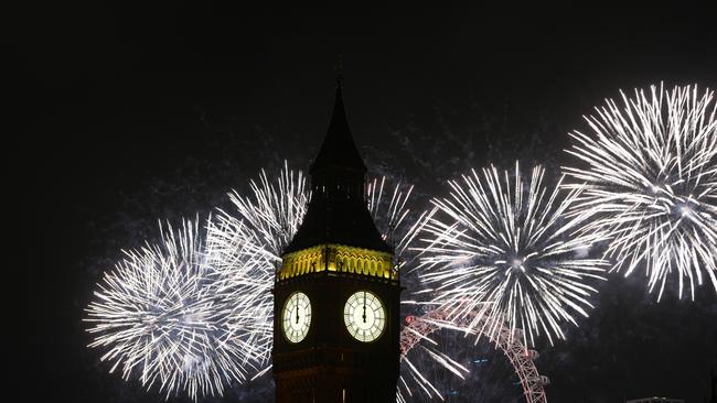 Fireworks light up the night sky over Big Ben ringing in the new year on January 1. Picture: Getty