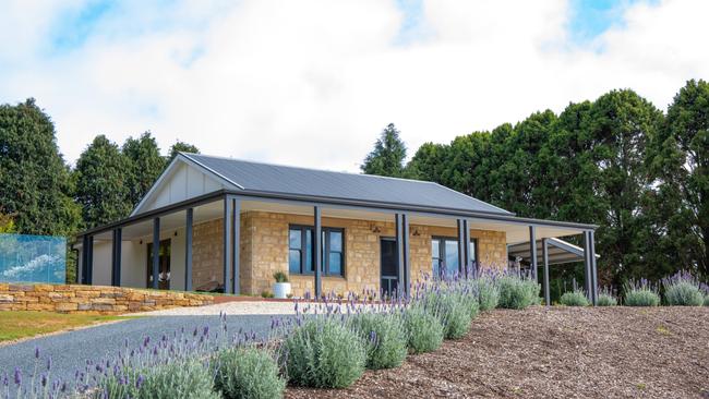 A lavender-lined path leads to Adelaide Hills House.