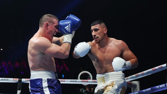 Justis Huni (right) hasn’t fought in a year after undergoing hand surgery following his defeat of Paul Gallen.