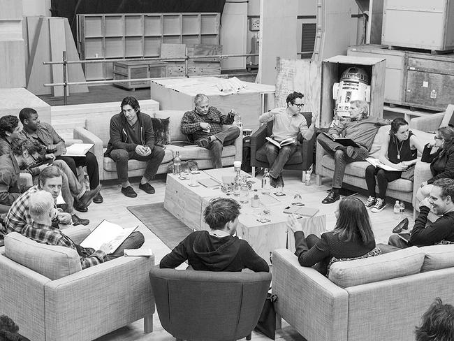 The new cast ... J.J Abrams (top centre right) at the cast read-through of Star Wars Episode VII. Picture: David James.