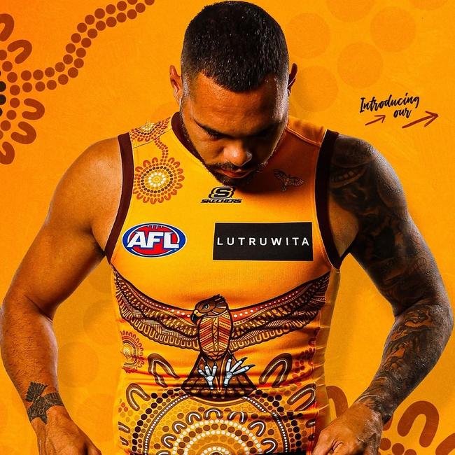 Jarman Impey helped design the Hawks' 2023 Sir Doug Nicholls Round guernsey. Picture: Instagram