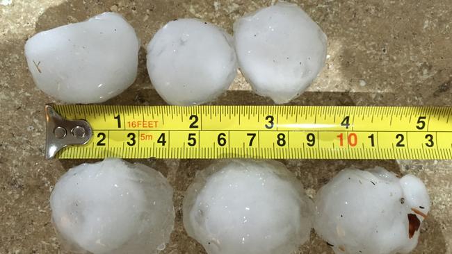 The size of the hail in Ferntree Gully. Picture: Chris Pooley