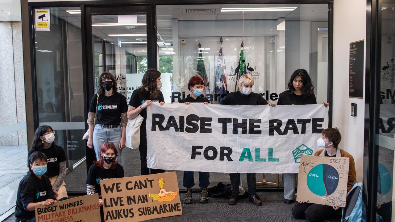 ‘Raise the rate’: Protesters crowd Marles’ office